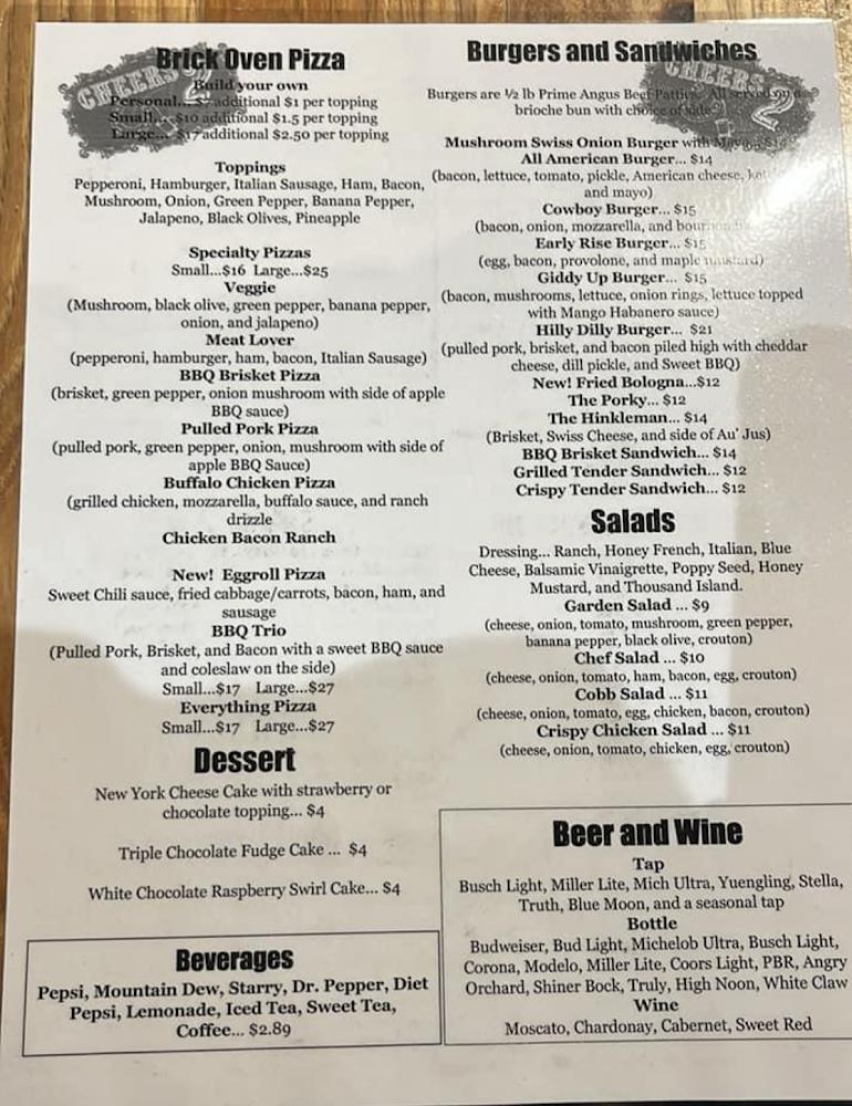 Cheers 2 U - Upper Sandusky, OH Menu image 3