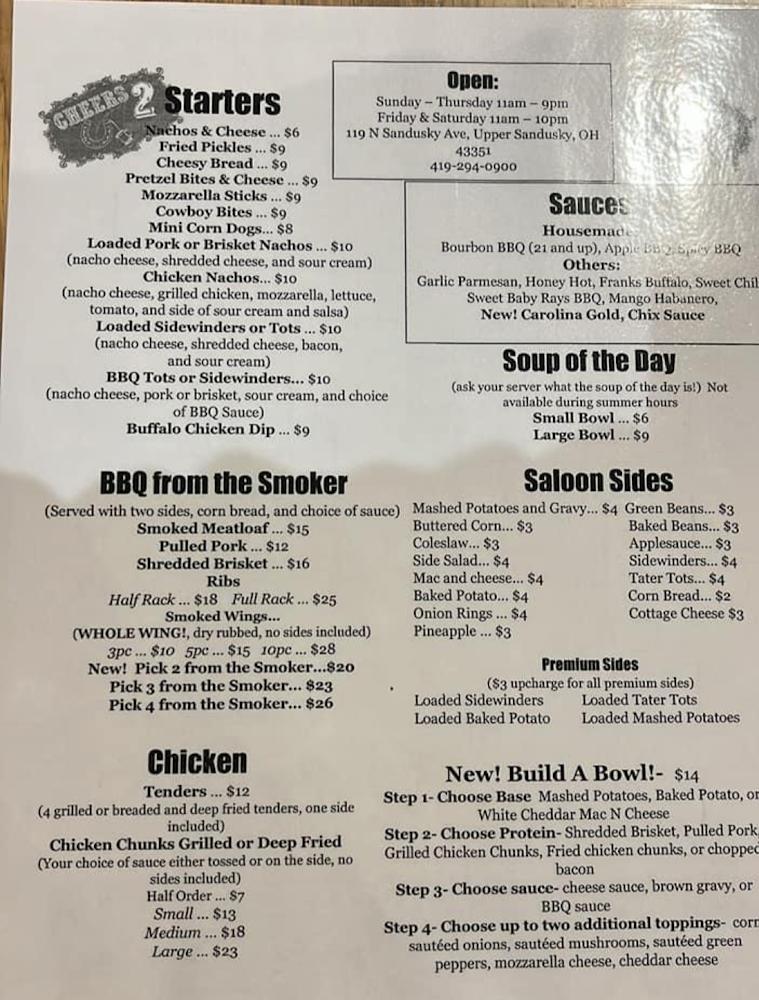 Cheers 2 U - Upper Sandusky, OH Menu image 4